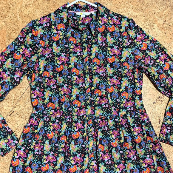 Boden Cotton Black Floral Tiered Maxi Shirt Dress Sz 8R - Picture 4 of 15